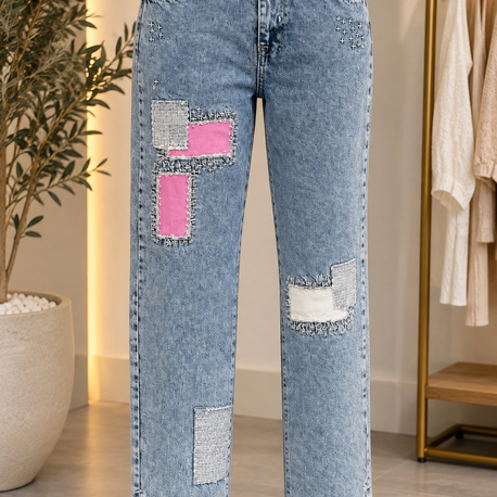 Patchwork detaylı jean