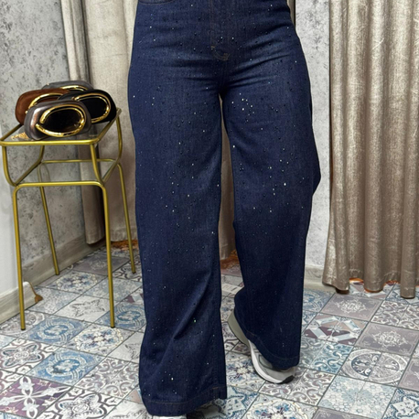 Taşlı bol paça jean