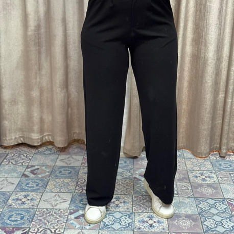 Yüksek bel pileli düğmeli pantolon
