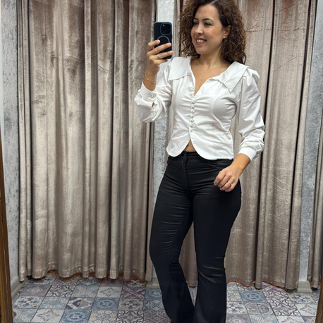 Taşlı düğme detaylı poplin kumaş gömlek