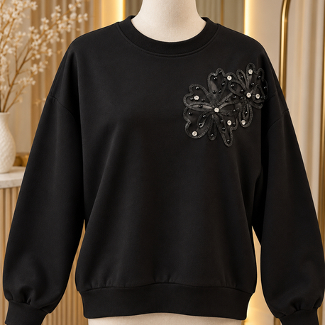 Çiçek detaylı sweat