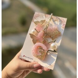 pink çif kelebek yıldız epoksi anahtarlık ✨
