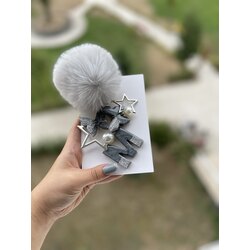 Silver çift kelebek ponpon 