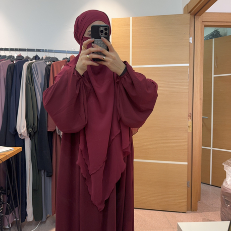 Açelya Elbise Uzun Sufle Bordo Takım