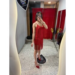 ✅ Ön Kısım Püskül Detay Kırmızı Elbise 