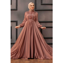 Pelerinli Bakır Tesettür Abiye Elbise | 8697026
