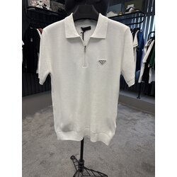  Prada Yarım Fermuarlı Triko Polo Yaka (Beyaz)