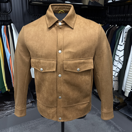 Outlet ürünü İthal Lora Piana Süet Dokulu Düğmeli Kaşe Ceket