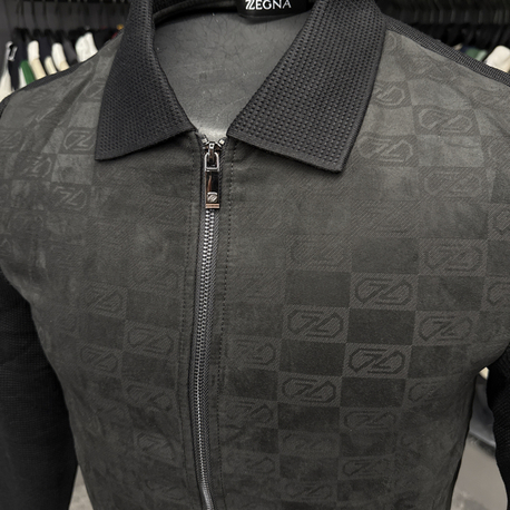 Outlet ürünü İthal Zegna Monogram Süet Detaylı Triko Mont Ceket (Siyah)-9090
