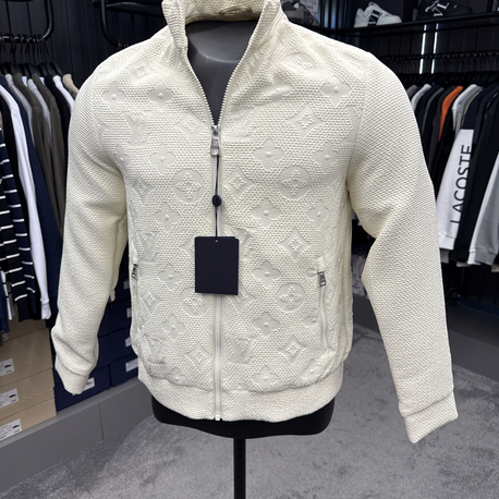 OUTLET ÜRÜNÜ İthal Louis Vuitton Gofre Baskı Bomber Ceket 4669 (Beyaz)