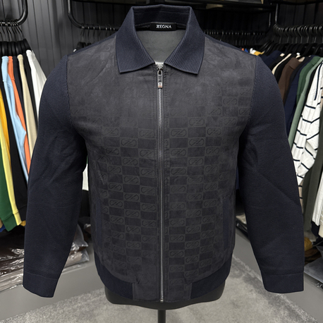 Outlet ürünü İthal Zegna Monogram Süet Detaylı Triko Mont Ceket (Lacivert-9090