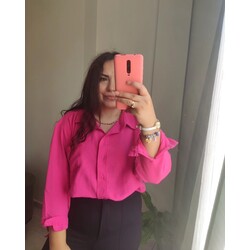 Fuşya Pembe Keten Ayrobin Gömlek 
