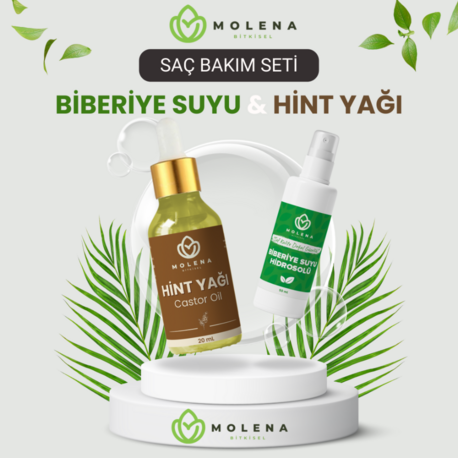 Saç ve Cilt Bakım Seti - Hint Yağı (20 ml) ve Biberiye Suyu (100 ml) %100 Saf ve Doğal
