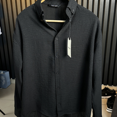 Siyah Oversize Keten Yazlık Özel Seri Gömlek 