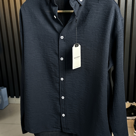 Lacivert Oversize Keten Yazlık Özel Seri Gömlek 