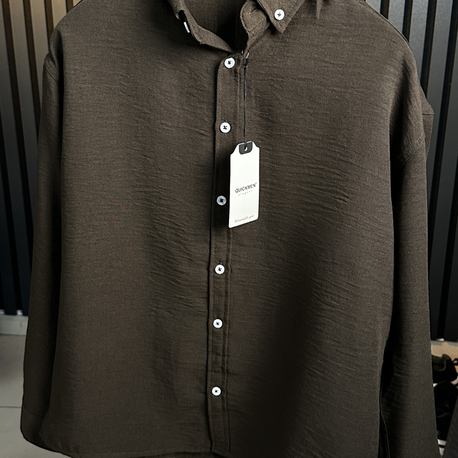 Kahverengi Oversize Keten Yazlık Özel Seri Gömlek 