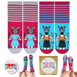 Tavşan ve Zebra Head Design Soket Çorap 2'li Paket