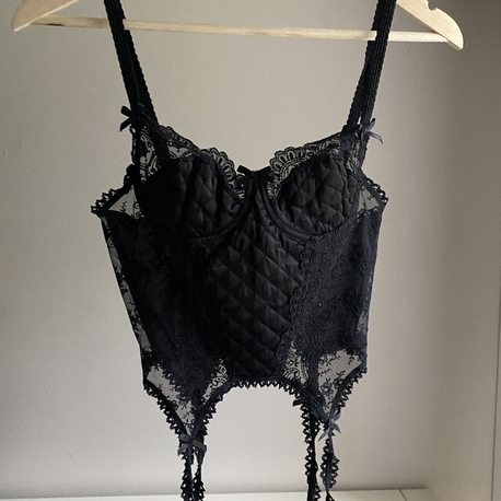 Vintage ‘50s Black Satin Corset with Lacing Details 