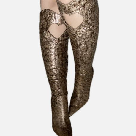 Vintage Heart Cut-out Marginal Leather Heel Boots