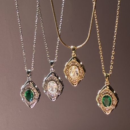 Silver Vintage taşlı kolye | Çelik ✨