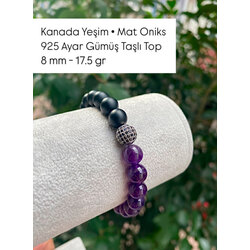 925 Ayar Gümüş Taşlı Amestist Mat Oniks Doğal Taş Bileklik 