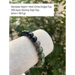 925 Ayar Gümüş Taşlı Kanada Yeşim Mat Oniks Doğal Taş Bileklik 