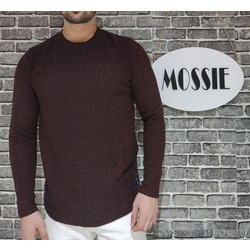 Bordo Siyah Kırçıllı Erkek Triko Kazak Slim Fit
