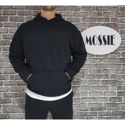 OVERSİZE Model Siyah Renk 3 İplik Şardonlu Unisex Kapüşonlu Sweatshirt 