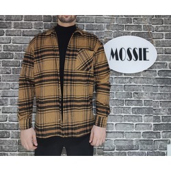 Hardal- Siyah çizgili OVERSIZE Kalın Ceket Oduncu Gömleği