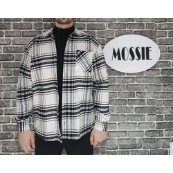 Beyaz- Siyah çizgili OVERSIZE Kalın Ceket Oduncu Gömleği