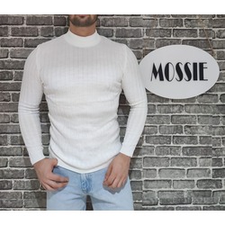 Yarım Balıkçı Kırık Beyaz Kazak Slim Fit