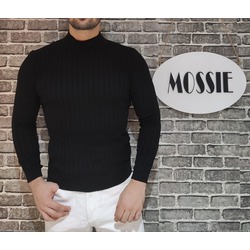 Yarım Balıkçı Siyah Renk Kazak Slim Fit