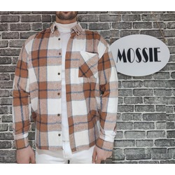 Açık Kahve-Beyaz OVERSIZE Kalın Ceket Oduncu Gömleği