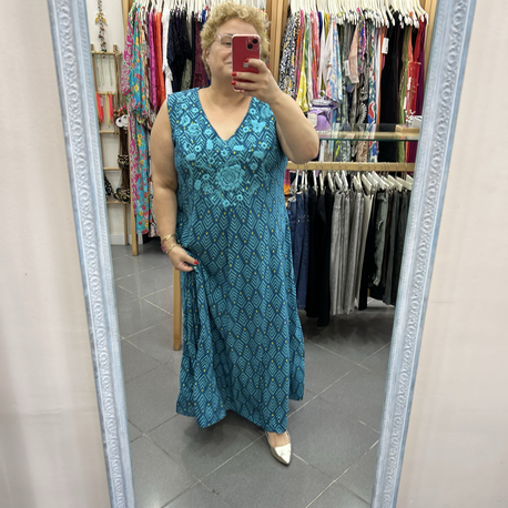 Butik Yazma Elbise Nakışlı Uzun