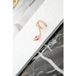 Pembe Göz Yılan Desen Kıkırdaklı Küpe