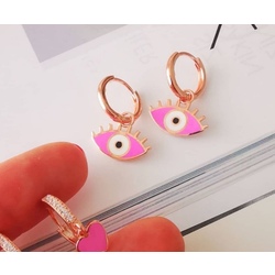 Pembe Göz Desen Rose Küpe