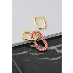 Pembe Taşlı Köşeli Gold Gümüş Küpe