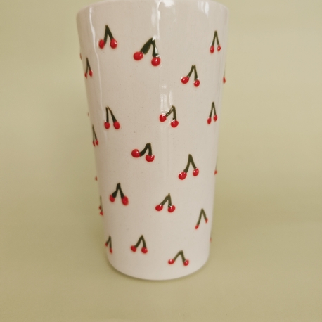 Kiraz Kabartmalı Düz Porselen Bardak 380 ml