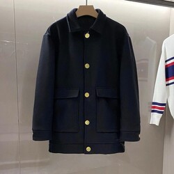 Hermes Double Breasted Collar Business Casual Medium Length Wool Jacket