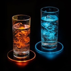 PRECORN LED ışıklı bardak altlığı, bira kapağı, içecekler için parlak, su geçirmez, akrilik, yuvarla
