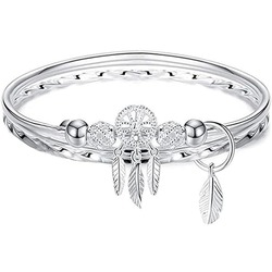 Gümüş Dream Catcher Püskül Tüy Charm Bilezik Bileklik Ayarlanabilir anneler Günü Takı Hediye Kadınla