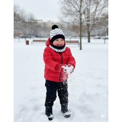 Siyah Beyaz Sapka ve Boyunluk Takim( Çocuk) 