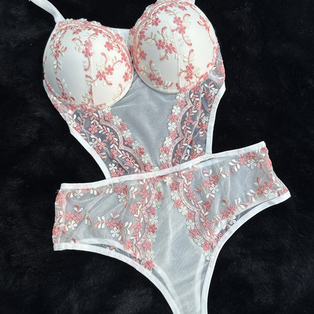  Beyaz Gül kurusu Desenli Bodysuit