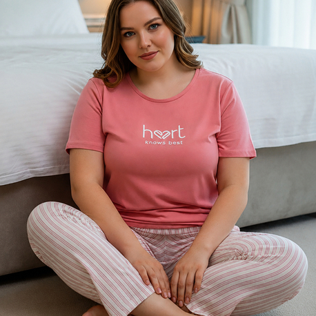 Kadın Pembe Büyük beden pijama takımı 