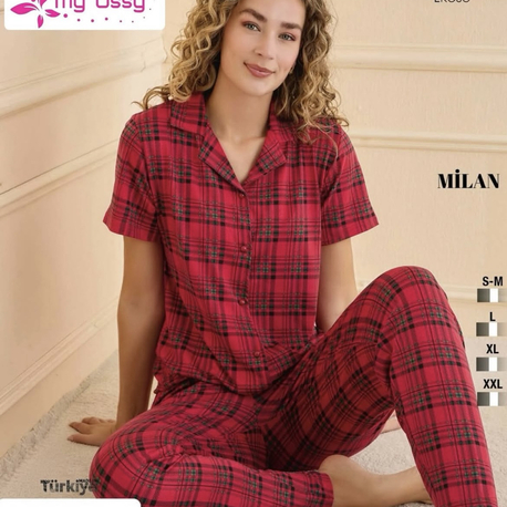 Kadın Ekose Fuşya Önden Düğmeli Milan Pijama Takımı