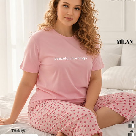 Kadın pembe kapri büyük beden Milan pijama takımı