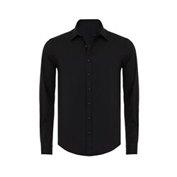 MET erkek siyah mat saten slim fit gömlek 