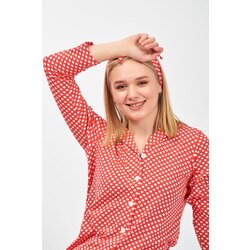Beyaz Puantiye Desenle Pijama Takımı