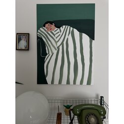 Retro geometrik karikatür eksenli kadın tuval çalışması