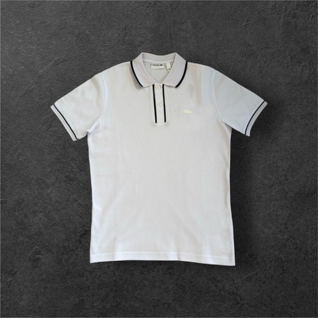 Lacoste Beyaz, Yakası Çizgili İkonik Logolu Polo Tişört